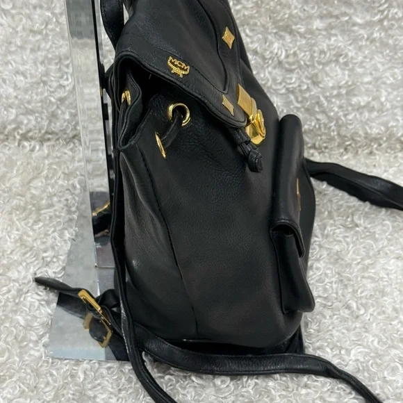 MCM Black Leather Backpack with Gold Accents - Picture 4 of 15